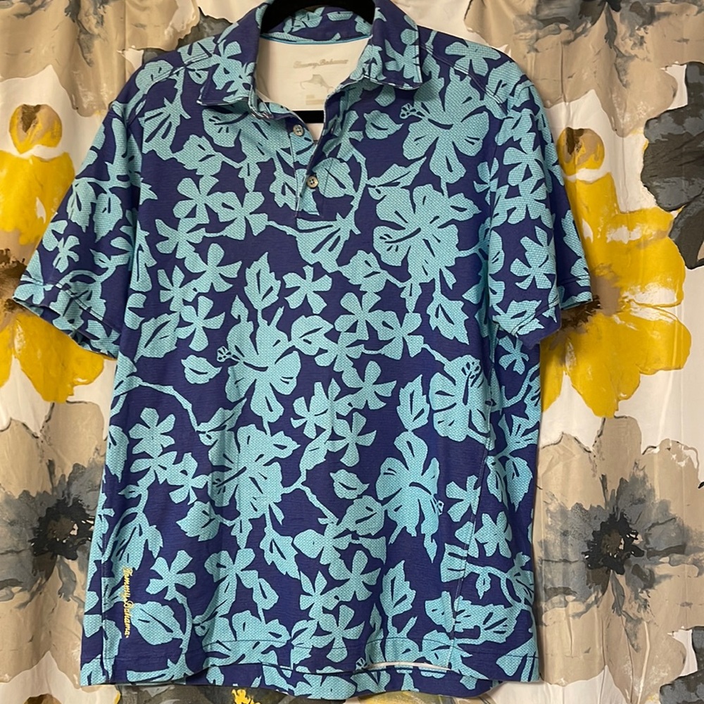Tommy Bahama floral short sleeve polo shirt.
